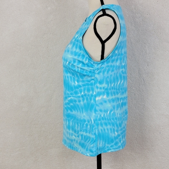 Lands' End Blue Watercolor Print Modest High Neckline Tankini Swim Top Sz 12 - Picture 4 of 13
